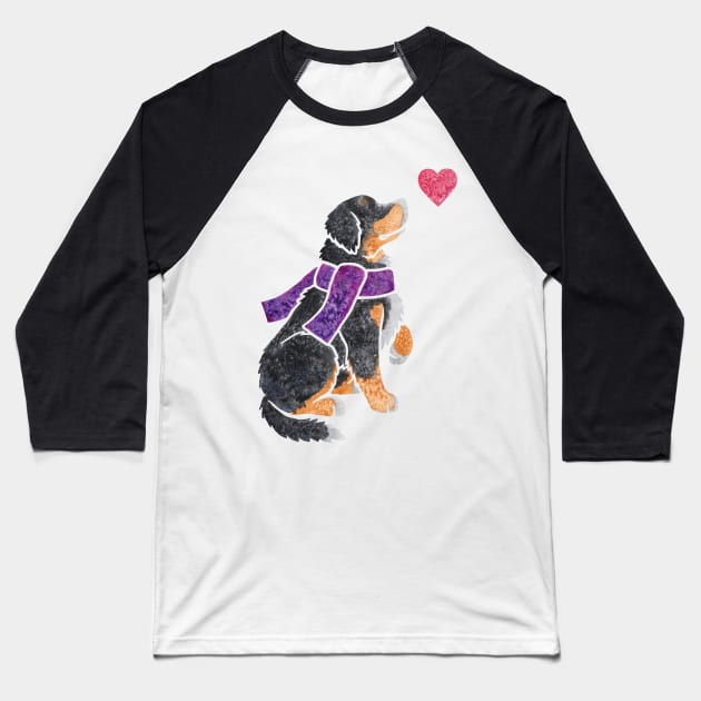 Watercolour Bernese Mountain Dog Baseball T-Shirt by animalartbyjess